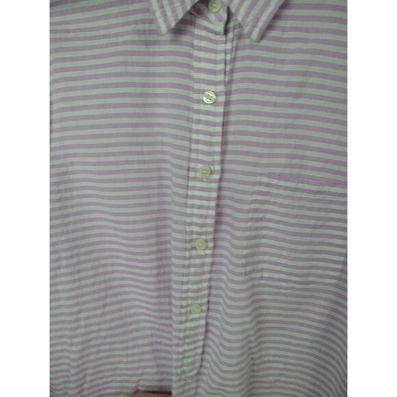 J Crew Woman L Shirt Collared 1/2 Button Long Sleeve Purple White Striped... - Picture 3 of 9